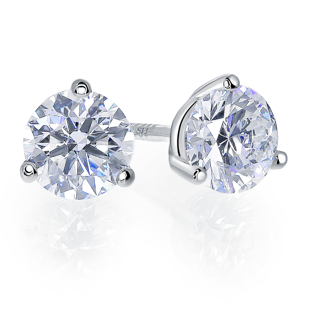 3-Claw Minimalistic Solitaire Diamond Stud Earrings - W0639