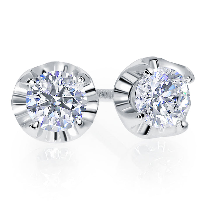 4-Claw Scalloped Stud Diamond Earrings - W0640