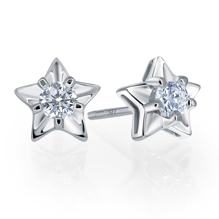 Floating 5-Claw Round Brilliant Cut Star Shaped Studs - W0651