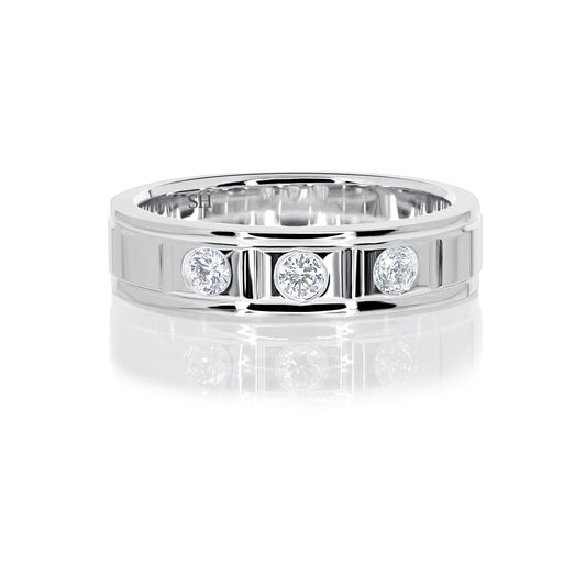 Men's polished finish three stone diamond wedding band (5.2mm) (WG) - W0276