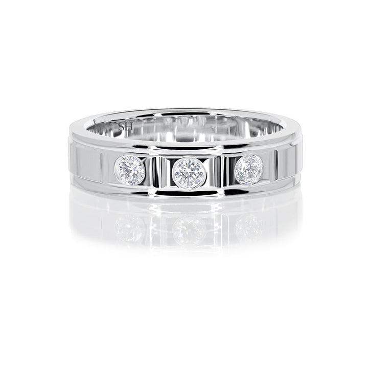 Men's polished finish three stone diamond wedding band (5.2mm) (WG) - W0276