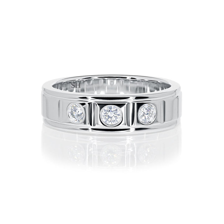 Men's polished finish three stone diamond wedding band (6.5mm) (WG) - W0279