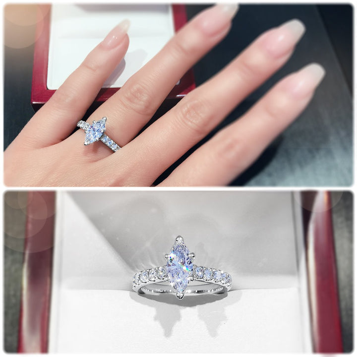 Timeless 6-Claw Marquise Cut diamond engagement ring with pavé set band - W0247