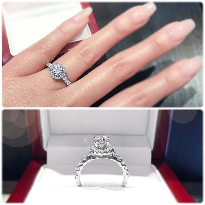 Halo style engagement ring with pavé set band - W0044