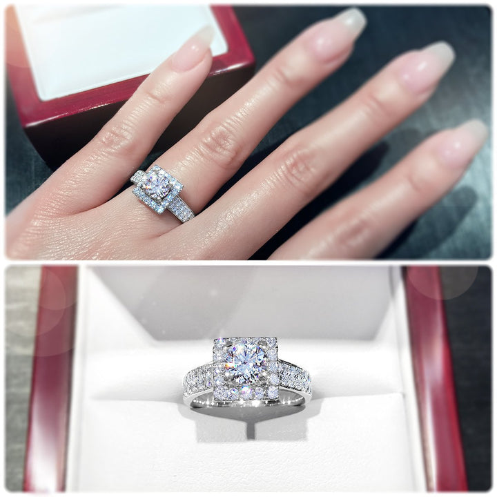 Square halo with double-row pavé set band - W0037