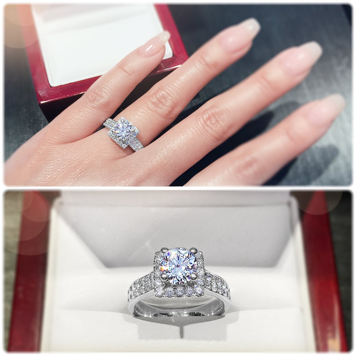 Square halo with double-row pavé set band - W0037