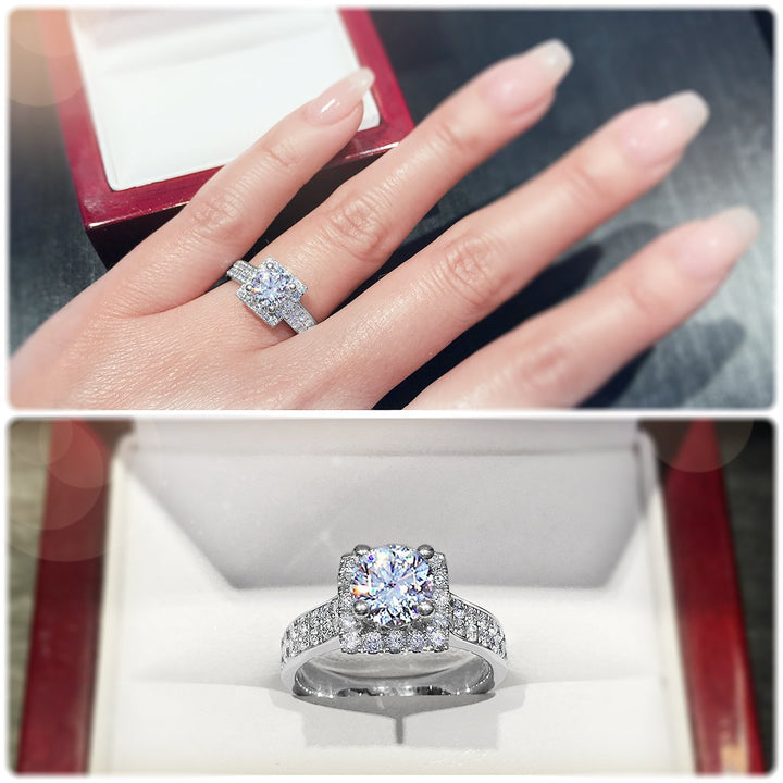Square halo with double-row pavé set band - W0037