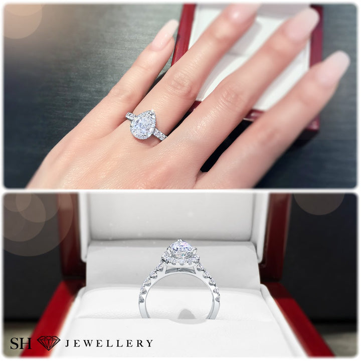 3-Claw Pear Shape halo and pavé set diamond band - W0042