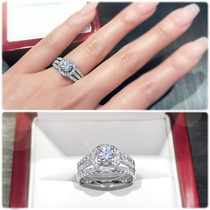 Modern halo with pavé set diamond tri-band - W0055