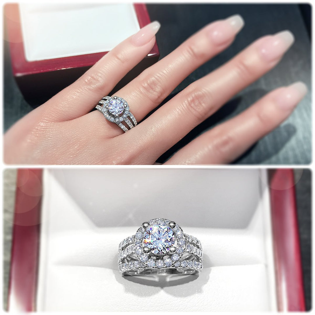 Modern halo with pavé set diamond tri-band - W0055