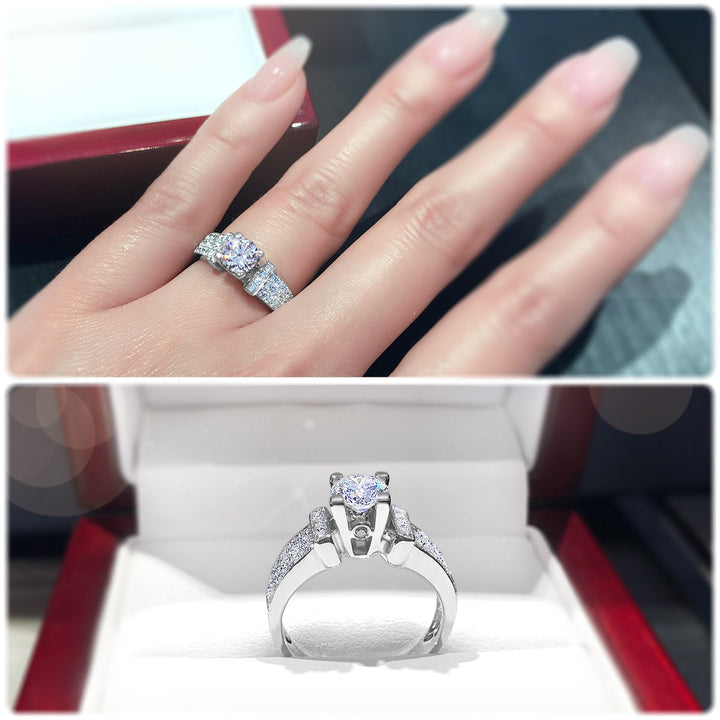 Modern 4-Claw engagement ring with tapered three row pavé set diamond band - W0058