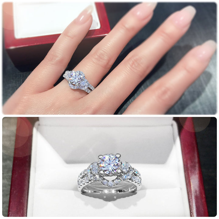 Modern 4-Claw engagement ring with semi halo twin Pavé set band - W0052