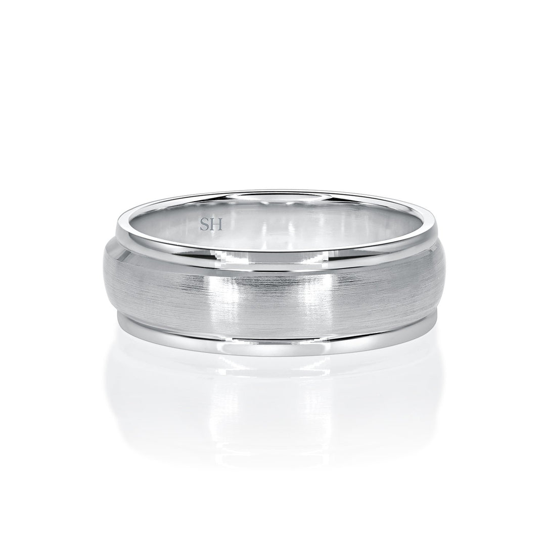 Men's White Gold Satin Finish Wedding Band With Half Round Profile (7mm) - W0500