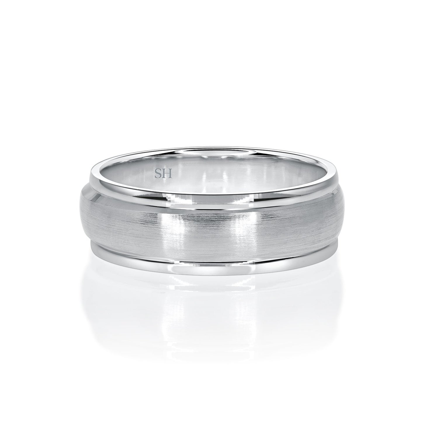 Men's White Gold Satin Finish Wedding Band With Half Round Profile (7mm) - W0500