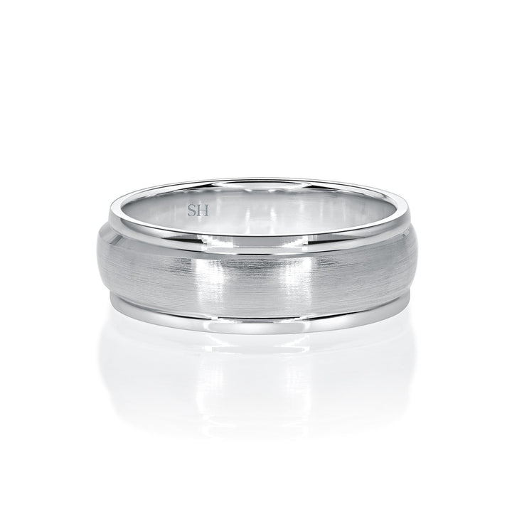 Men's White Gold Satin Finish Wedding Band With Half Round Profile (7mm) - W0500