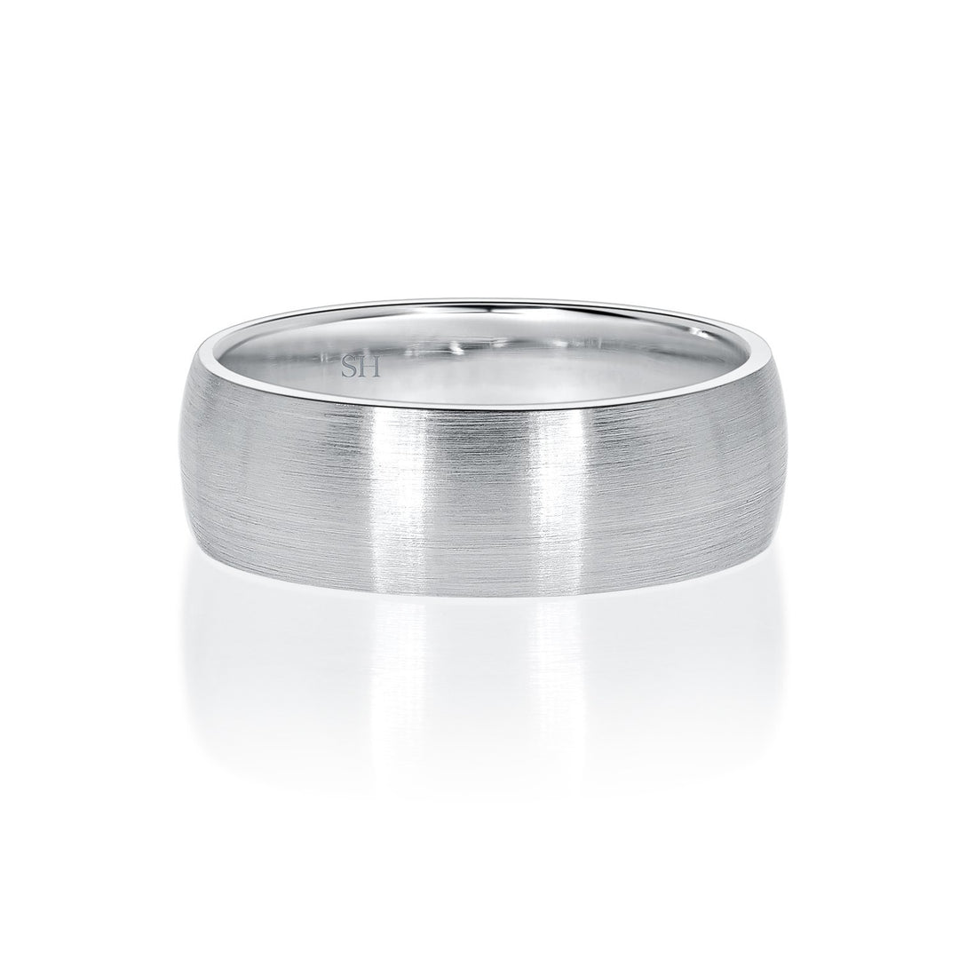 Men's White Gold Satin Finish Half Round Wedding Band (7mm) - W0502