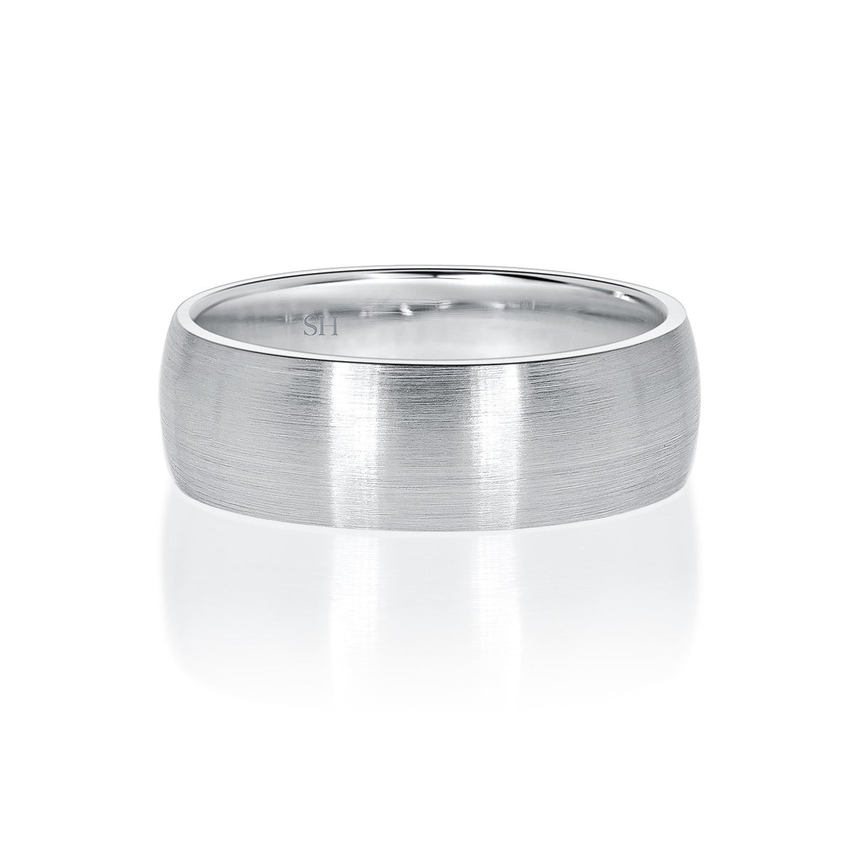 Men's White Gold Satin Finish Half Round Wedding Band (7mm) - W0502