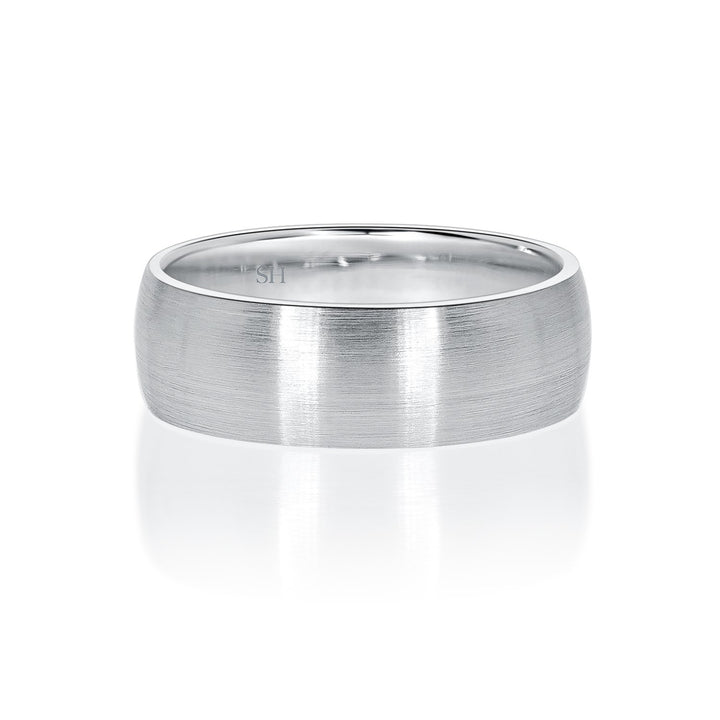 Men's White Gold Satin Finish Half Round Wedding Band (7mm) - W0502