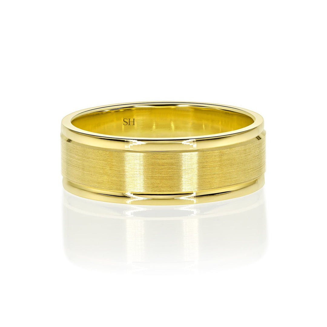Men’s Yellow Gold Wedding Band With Central Satin Finish (7mm) - W0508