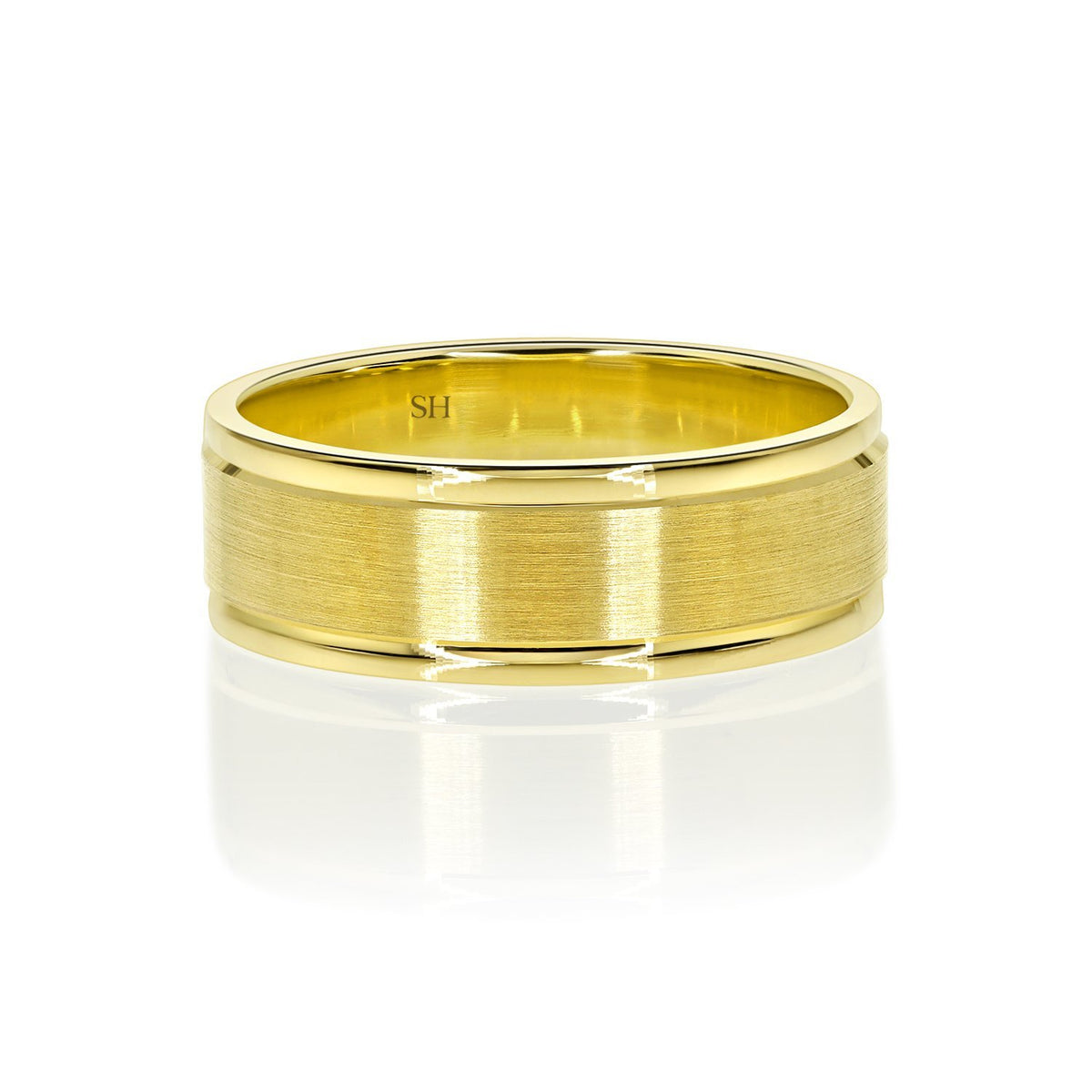 Men’s Yellow Gold Wedding Band With Central Satin Finish (7mm) - W0508