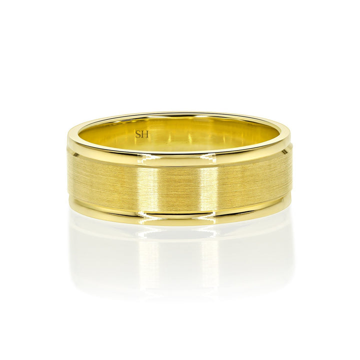 Men’s Yellow Gold Wedding Band With Central Satin Finish (7mm) - W0508