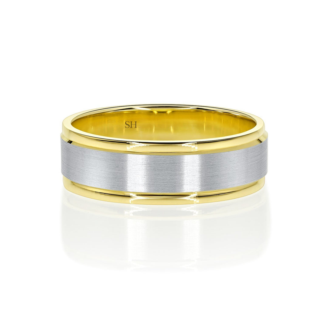 Men's Two-Tone Wedding Band With Central Satin Finish (7mm) - W0509
