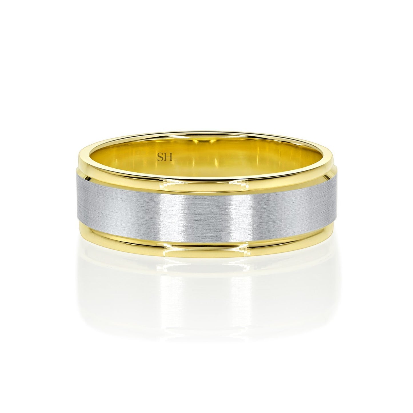 Men's Two-Tone Wedding Band With Central Satin Finish (7mm) - W0509