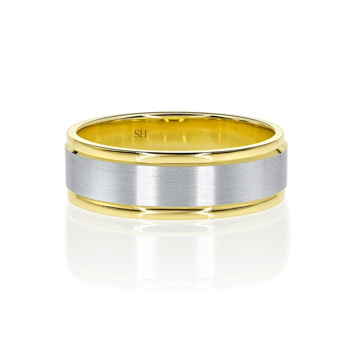 Men's Two-Tone Wedding Band With Central Satin Finish (7mm) - W0509