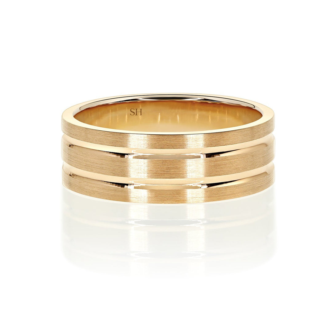 Men's Rose Gold Square Profile Wider Band With Twin Grooves (7mm) - W0513