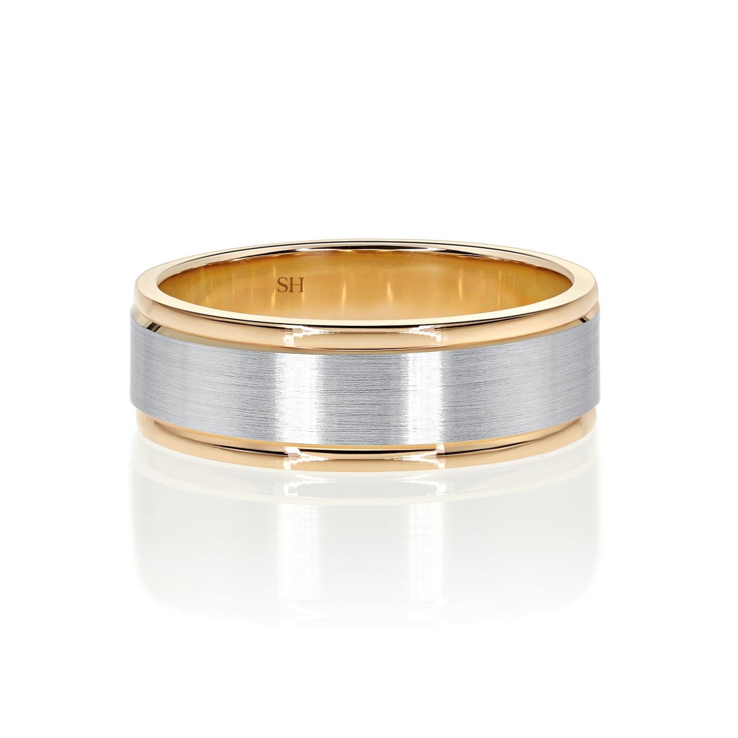 Men's White & Rose Gold Wedding Band With Central Satin Finish (7mm) - W0514