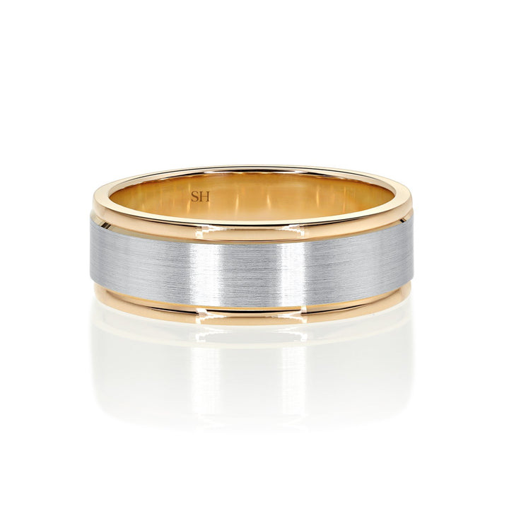 Men's White & Rose Gold Wedding Band With Central Satin Finish (7mm) - W0514