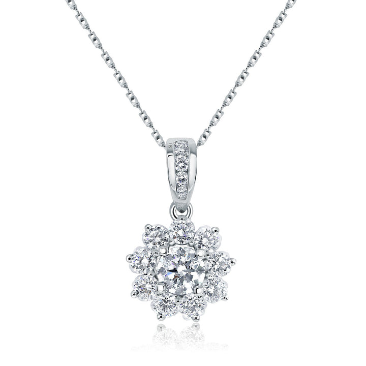Floral halo pendant with claw-set centre diamond & diamond-set tapered bail - W0722