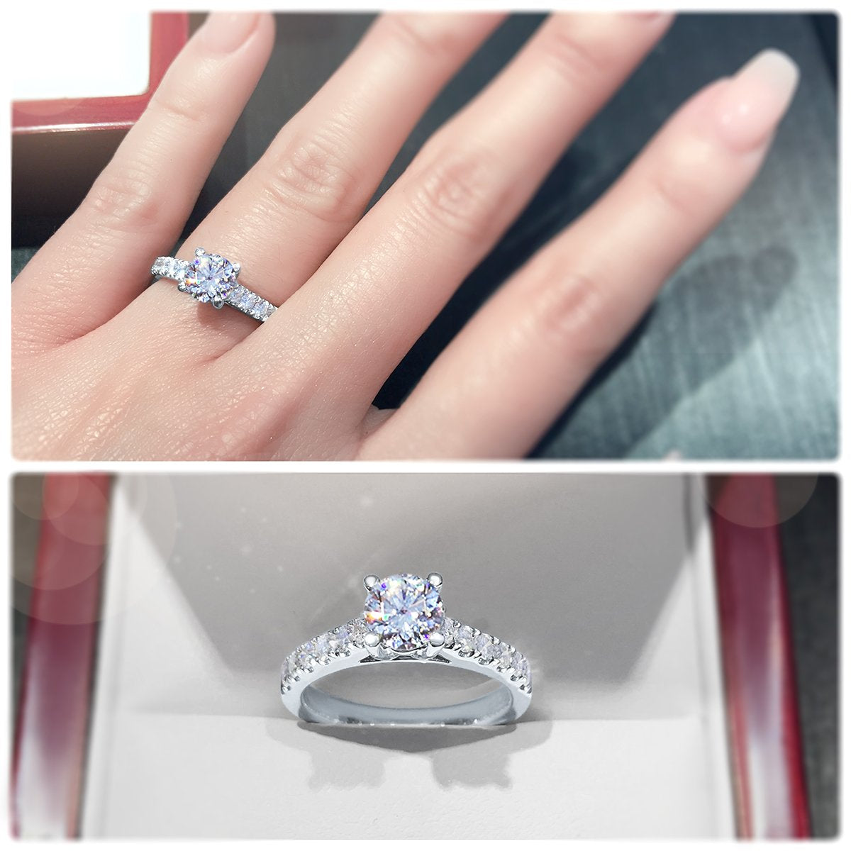 Classic 4-Claw engagement ring with pavé set band - W0015