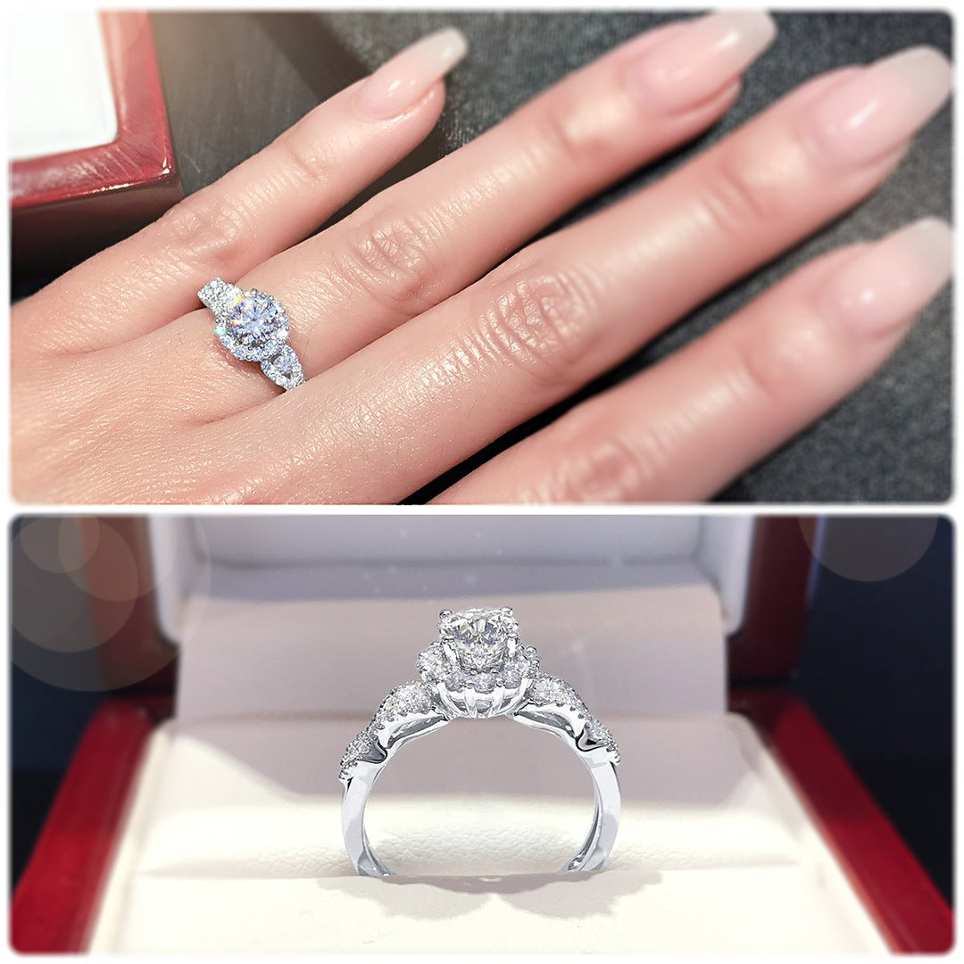 Halo engagement ring with wavy band - W0321