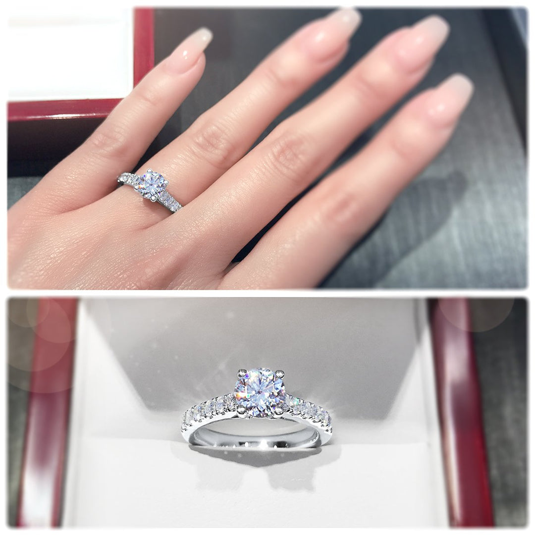 Classic 4-Claw engagement ring with pavé set band - W0015