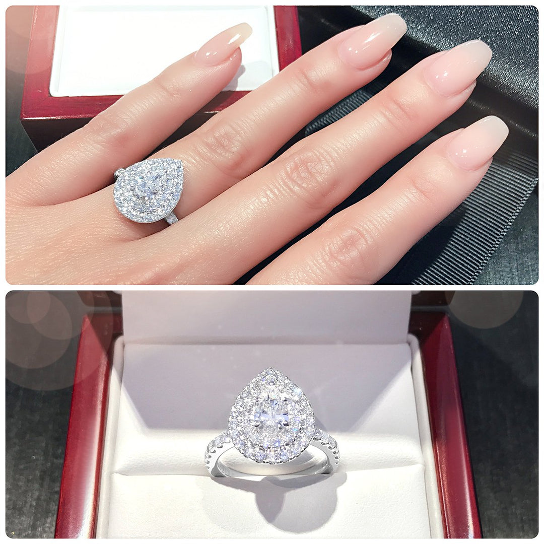Pear Shaped double halo ring - W0323