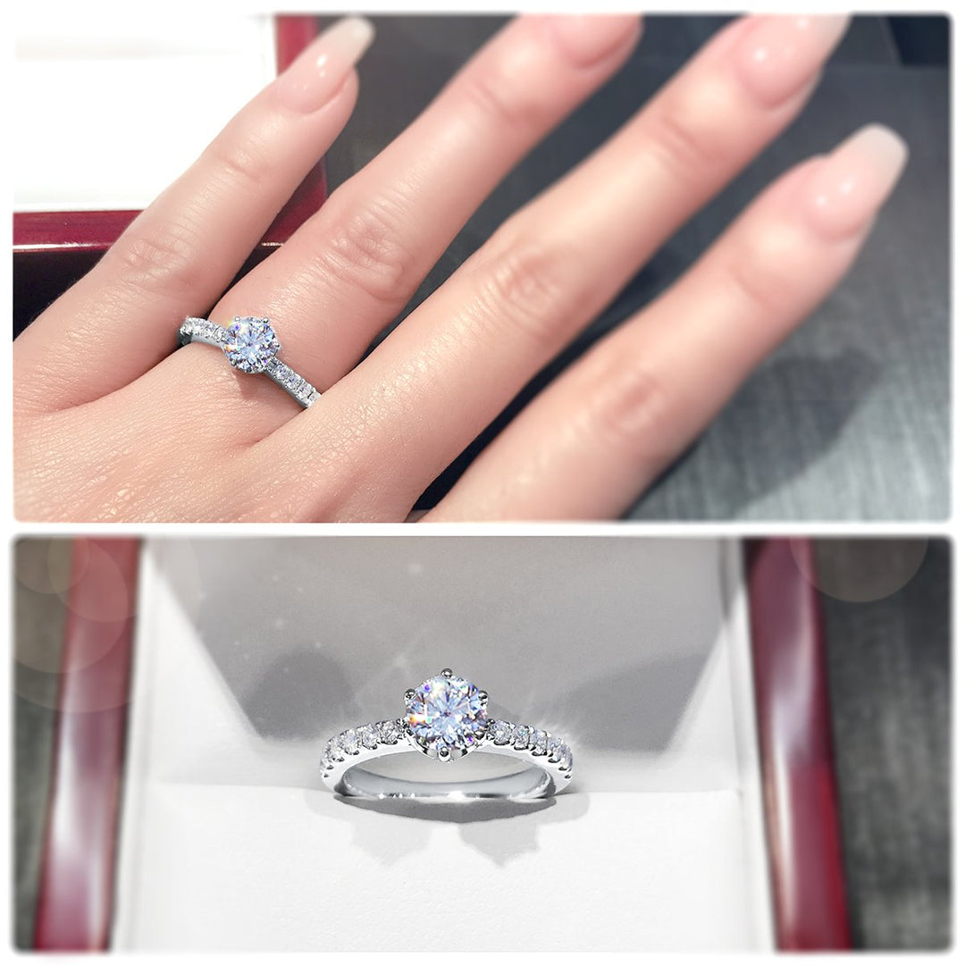 Timeless 6-Claw engagement ring with pavé set band - W0014