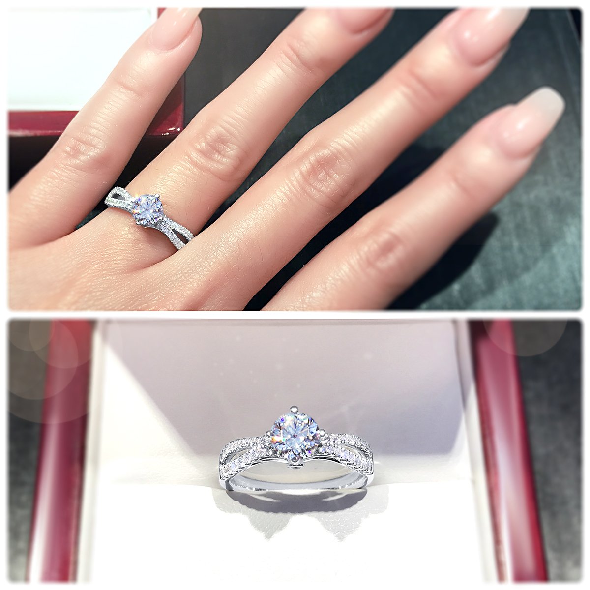 Modern 4-Claw engagement ring with bow-shaped pavé set band - W0026