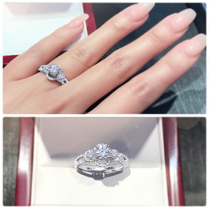 Modern 4-Claw engagement ring with semi halo twin Pavé set band - W0052
