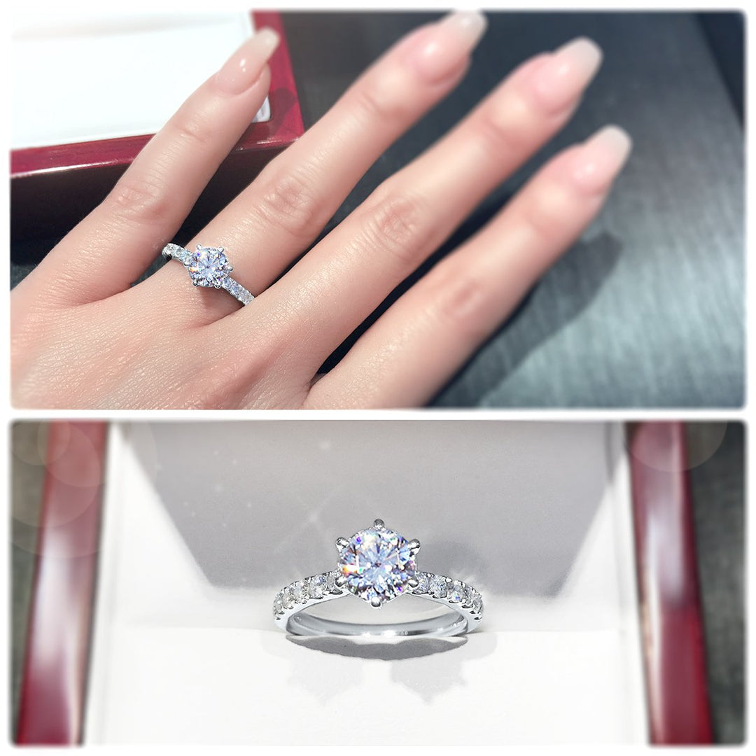 Timeless 6-Claw engagement ring with pavé set band - W0014