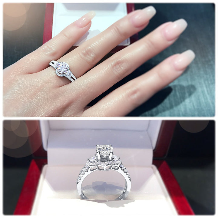 Modern 4-Claw engagement ring with semi halo twin Pavé set band - W0052