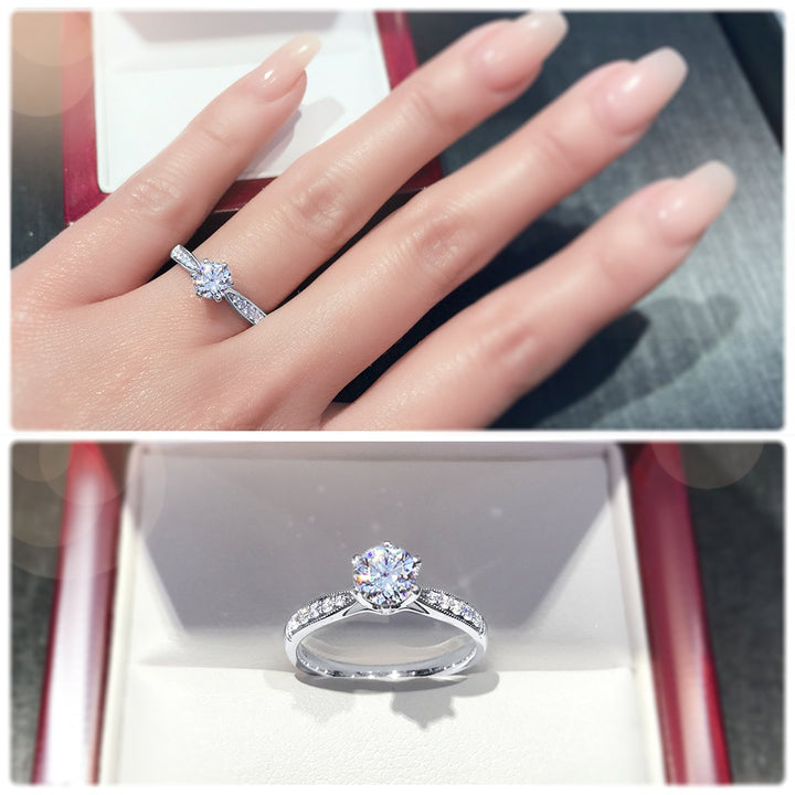 Minimalistic 6-claw ring with milgrain tapered band - W0248