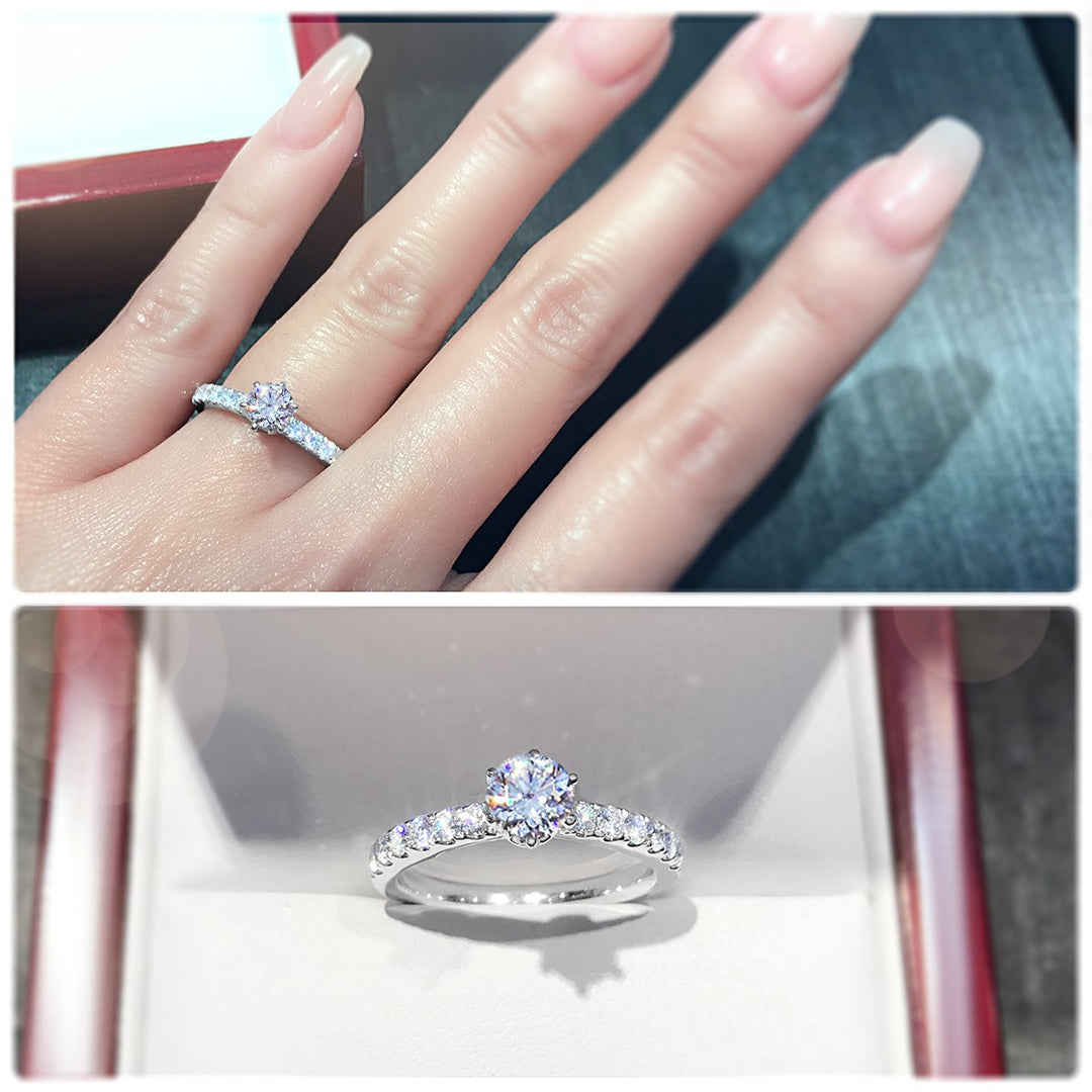 Timeless 6-Claw engagement ring with pavé set band - W0014