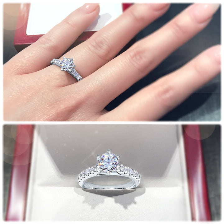 Bold 6-Claw engagement ring with pavé set band - W0253