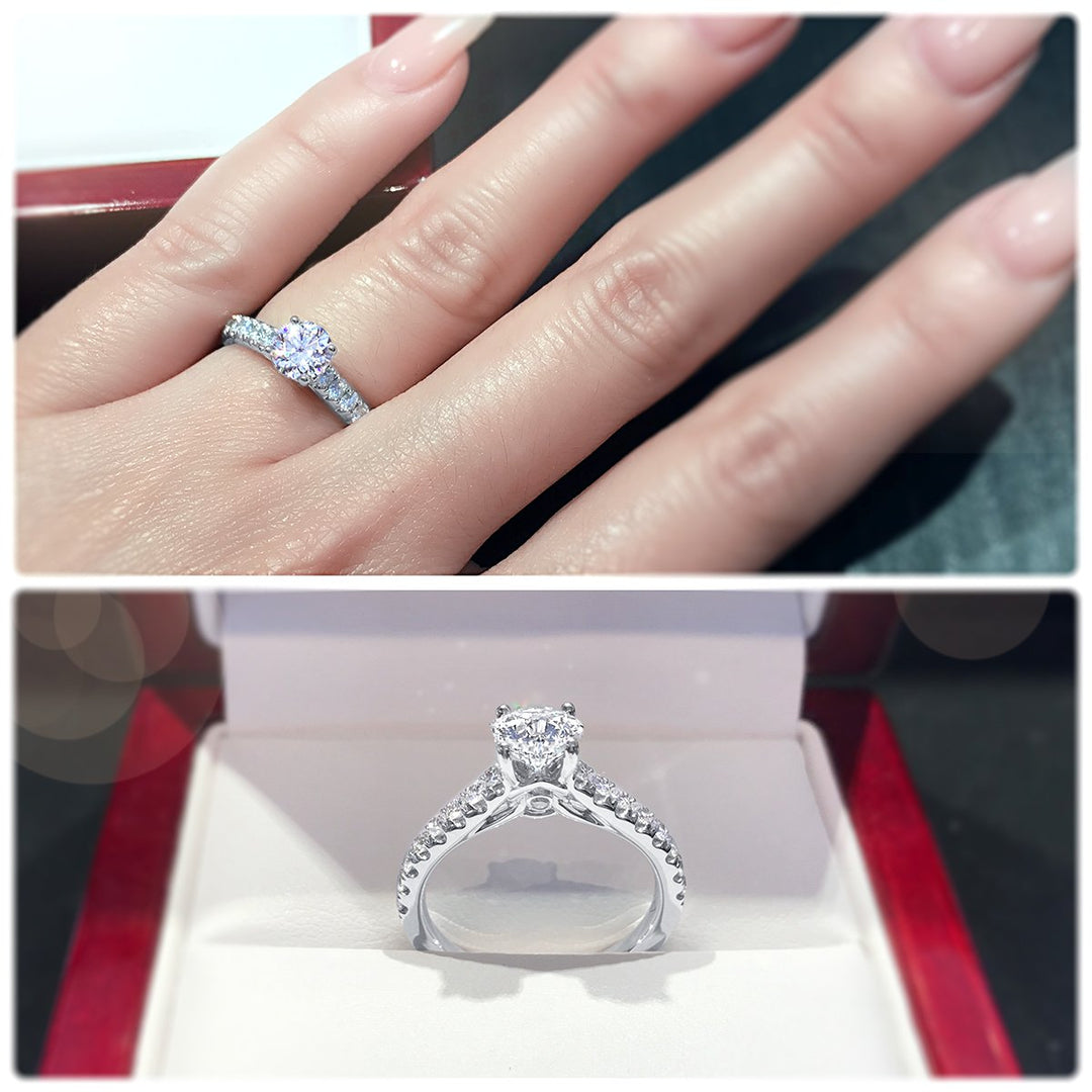 Classic 4-Claw engagement ring with pavé set diamond band - W0024