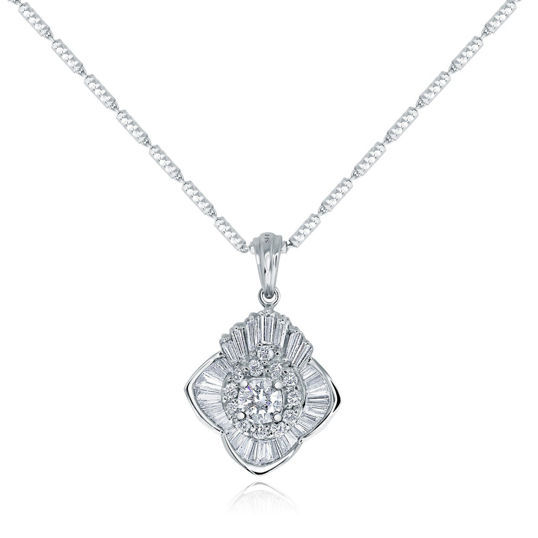 Baguette diamond horizon halo pendant - W0728