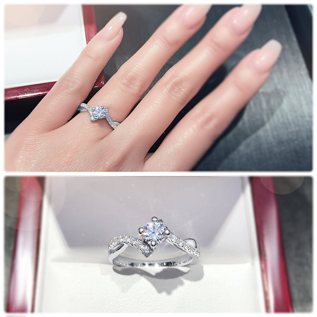 Modern 4-Claw engagement ring with offset band - W0017