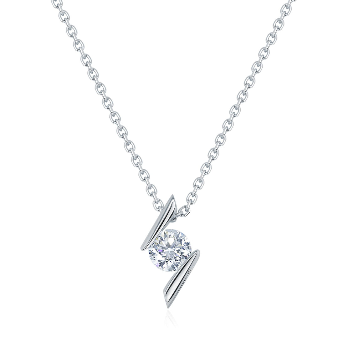 Diagonal floating diamond pendant - W0558