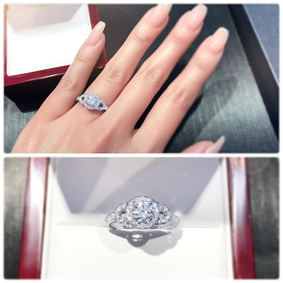 Halo style diamond plaque engagement ring with pavé set band - W0057