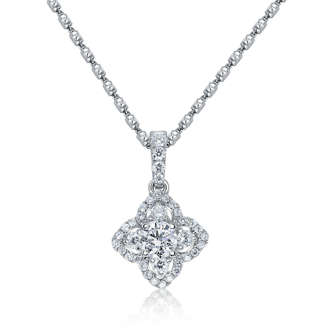 Leaf shaped double halo pendant - W0467
